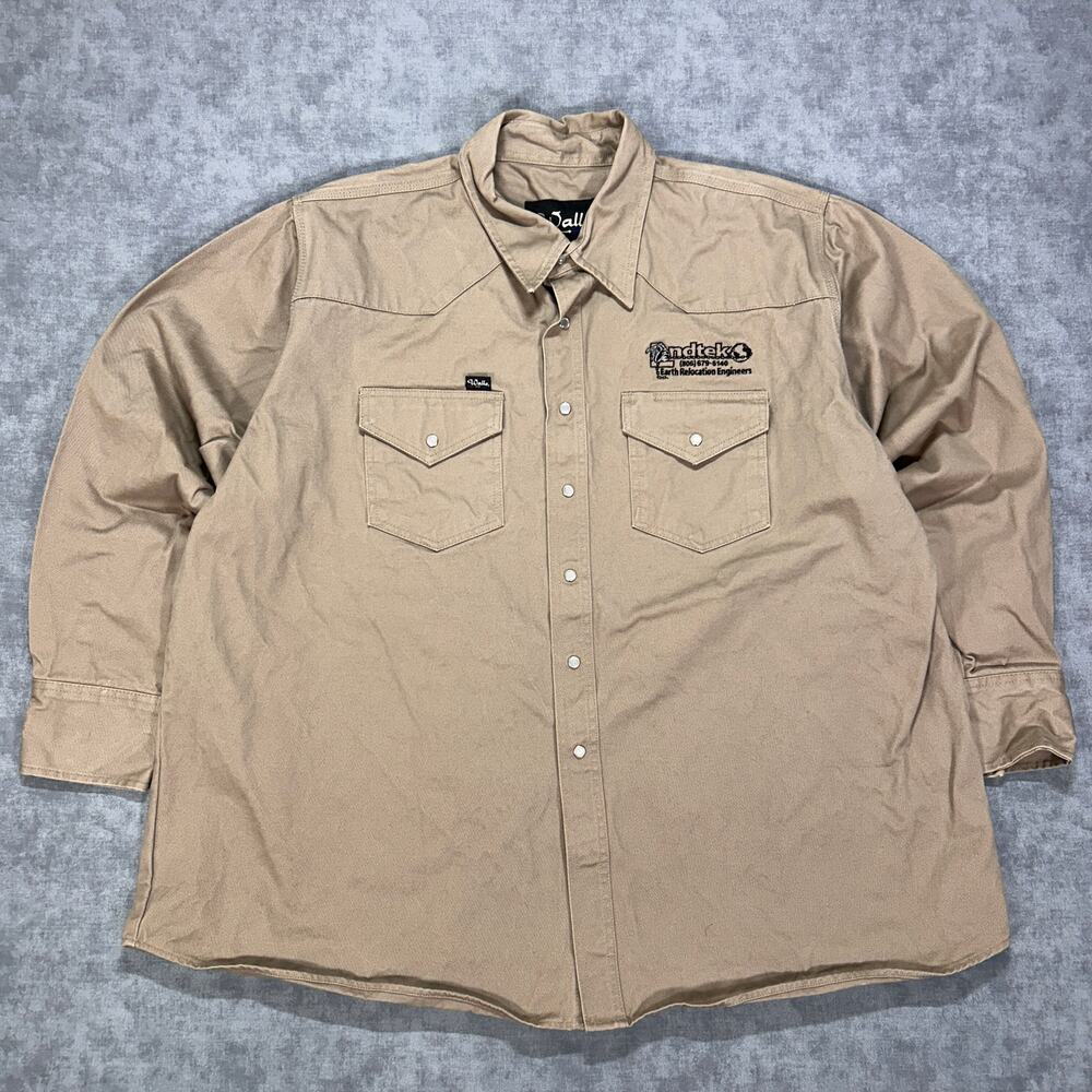Vintage Walls Pearl Snap Western Work Shirt Tan Mens 20 X-Long Embroidered